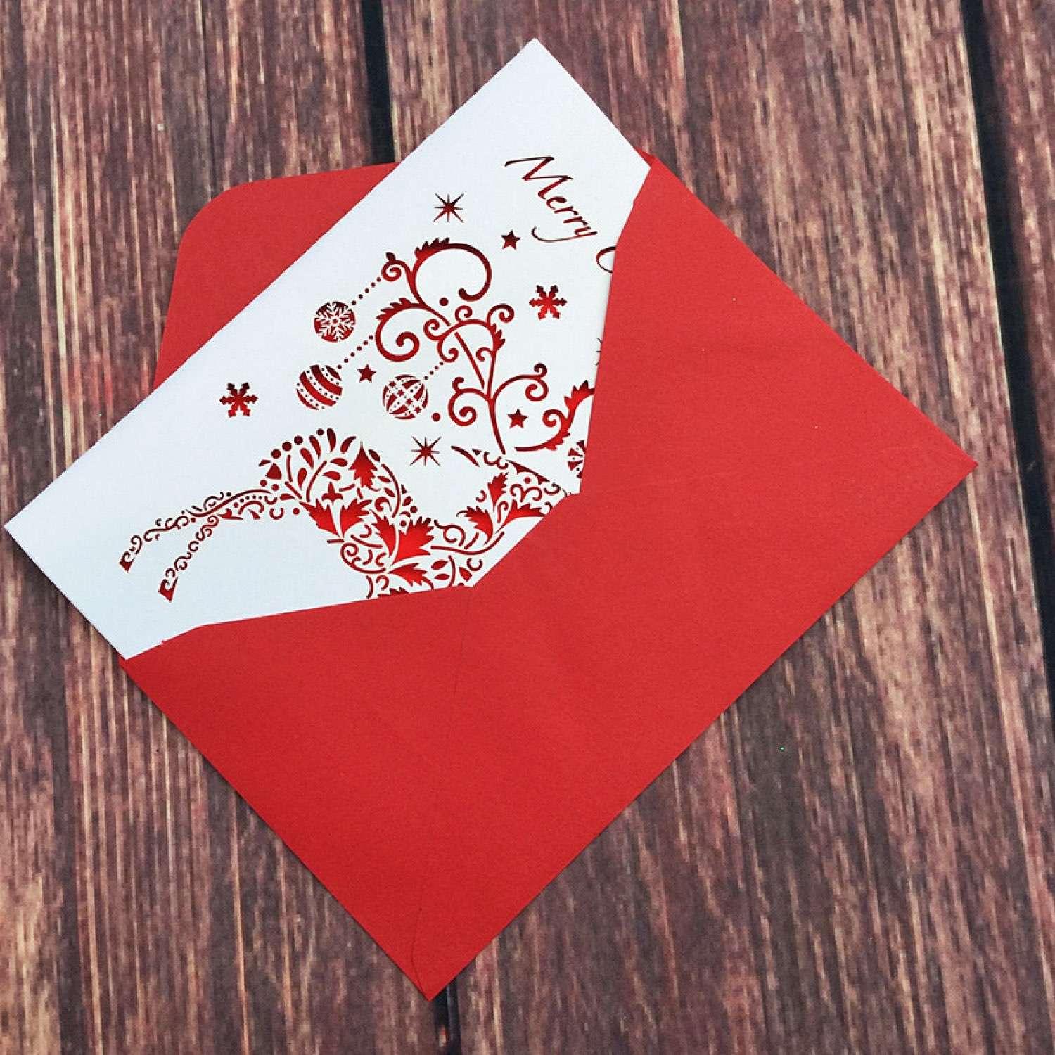Merry Christmas Greeting Card Laser Cut Paper Invitation Card With Envelope